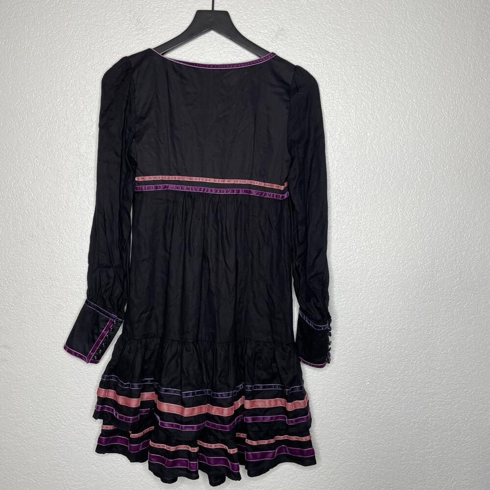 Mango MNG Black Tiered Long Sleeve Ribbon Dress Size XS - Picture 2 of 9